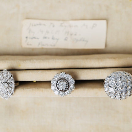 Antique Edwardian, German, 585 White Gold, Platinum, Diamond Cluster Ring