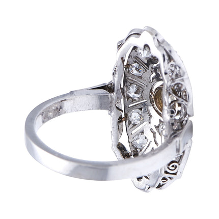 Antique Edwardian, German, 585 White Gold, Platinum, Diamond Cluster Ring