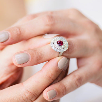 Edwardian, Platinum, Burmese Ruby and Diamond Cluster Ring