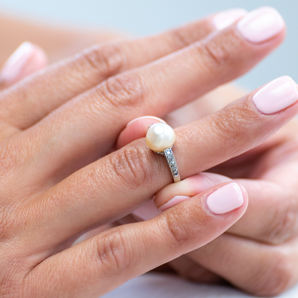 Antique Edwardian, Platinum, Natural Pearl and Diamond Ring