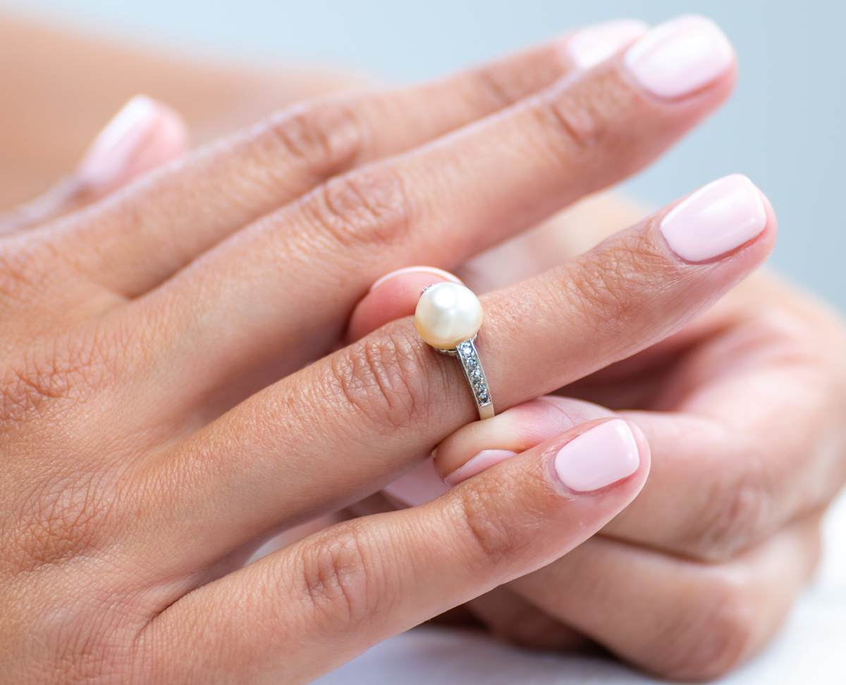 Antique Edwardian, platinum, natural pearl and diamond ring