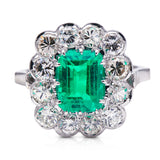 Vintage-Ring-Colombian-Emerald-Cluster-Diamond-Daisy-White-Gold