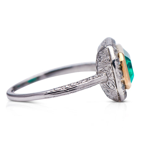 Antique, Edwardian Colombian emerald and diamond ring, platinum