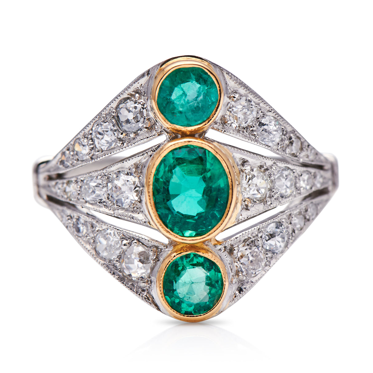 Art-Deco-Ring-French-Platinum-Emerald-Diamond-Antique