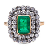 Edwardian, 18ct Gold, Colombian Emerald and Diamond Cluster Ring