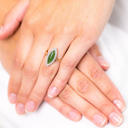 Antique_Rings Edwardian, 18ct Gold, Platinum, Nephrite Jade and Diamond Ring