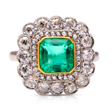 Art-Deco-1920s-Platinum-Emerald-Diamond-Ring-Antique-Vintage