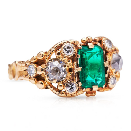 Georgian, 18ct Gold, Colombian Emerald and Diamond 'Souvenir' Ring Antique Engagement Rings | Antique Emerald Rings | Emerald Engagement Rings | Emerald and Diamonds Rings | Diamond Engagement Rings | Antique Rings | Antique Ring Boutique | Vintage Engagement Rings | Antique Engagement Rings | Antique Jewellery company | Vintage Jewellery