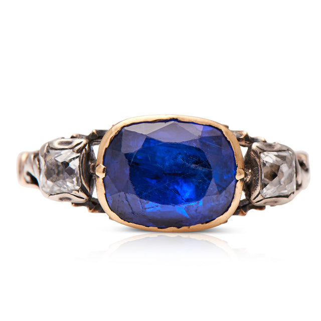 Georgian-18-carat-Silver-Sapphire-Diamond-Ring-18th-Century-Antique-Ring