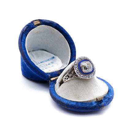Georgian, 19th Century, 18ct Gold, Silver, Diamond and Enamel Cluster Ring
