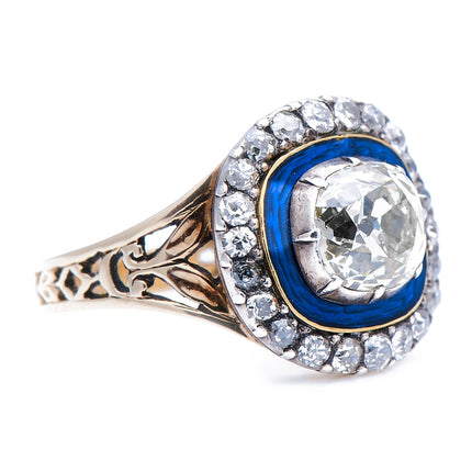 Georgian, 19th Century, 18ct Gold, Silver, Diamond and Enamel Cluster Ring