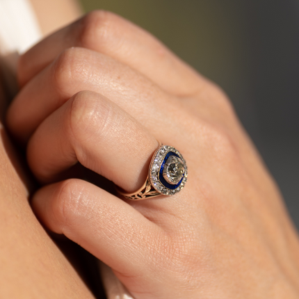 Georgian, 19th Century, 18ct Gold, Silver, Diamond and Enamel Cluster Ring