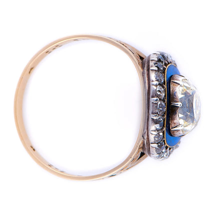 Georgian, 19th Century, 18ct Gold, Silver, Diamond and Enamel Cluster Ring
