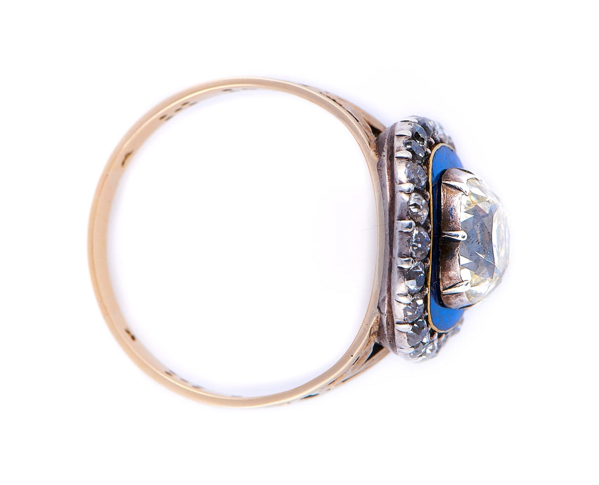Georgian, 19th Century, 18ct Gold, Silver, Diamond and Enamel Cluster Ring