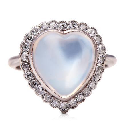 Antique-Edwardian-Heart-Cabochon-Moonstone-Diamond-Platinum-Ring-Vintage