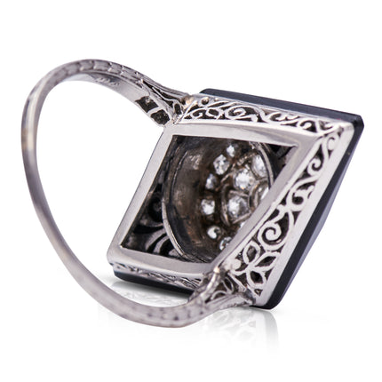 Art Deco, Platinum, Onyx and Diamond Kite-Shaped Cocktail Ring