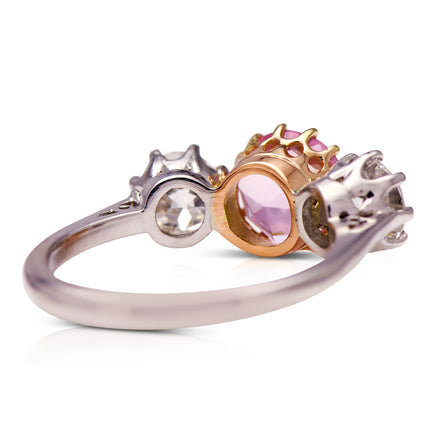 Vintage, 18ct White & Rose Gold, Pink Topaz and Diamond Ring