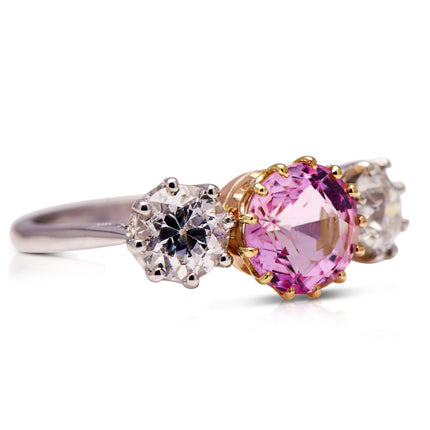 Vintage, 18ct White & Rose Gold, Pink Topaz and Diamond Ring