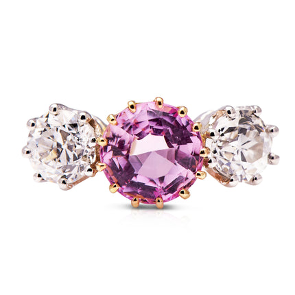 Vintage-18-Carat-White-Rose-Gold-Pink-Topaz-Diamond-Ring-Antique
