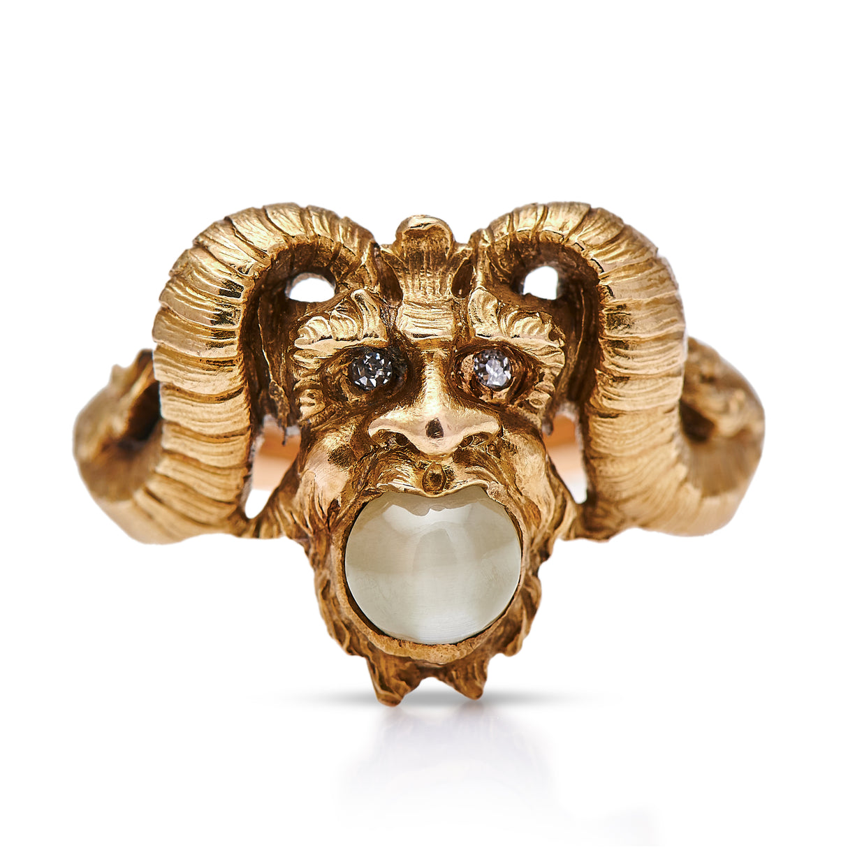 Art-Nouveau-Gold-Cabochon-Chrysoberyl-Diamond-Faun-Ring-20th-Century