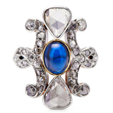 Belle-Époque-18-Carat-Gold-Cabochon-Sapphire-Rose-Cut-Ring-Diamond-Antique-Vintage