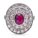 Edwardian, platinum, Burmese ruby and diamond cluster ring