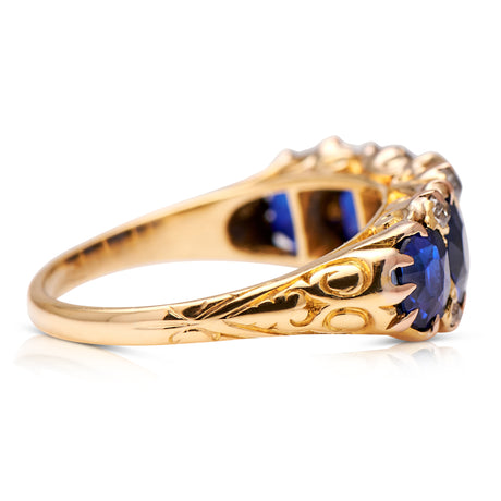 Victorian, 18ct Gold, Sapphire and Diamond Five Stone Ring Antique Engagement Rings | Vintage Engagement Rings Antique Rings | Antique Engagement Rings | Vintage Engagement Rings | Antique Jewellery 