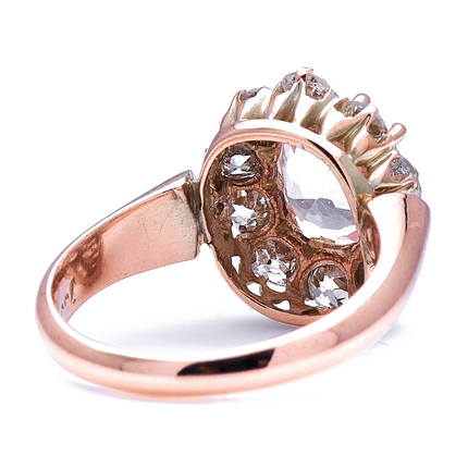 Antique Victorian, 18ct Gold, Peach Sapphire and Diamond Cluster Ring
