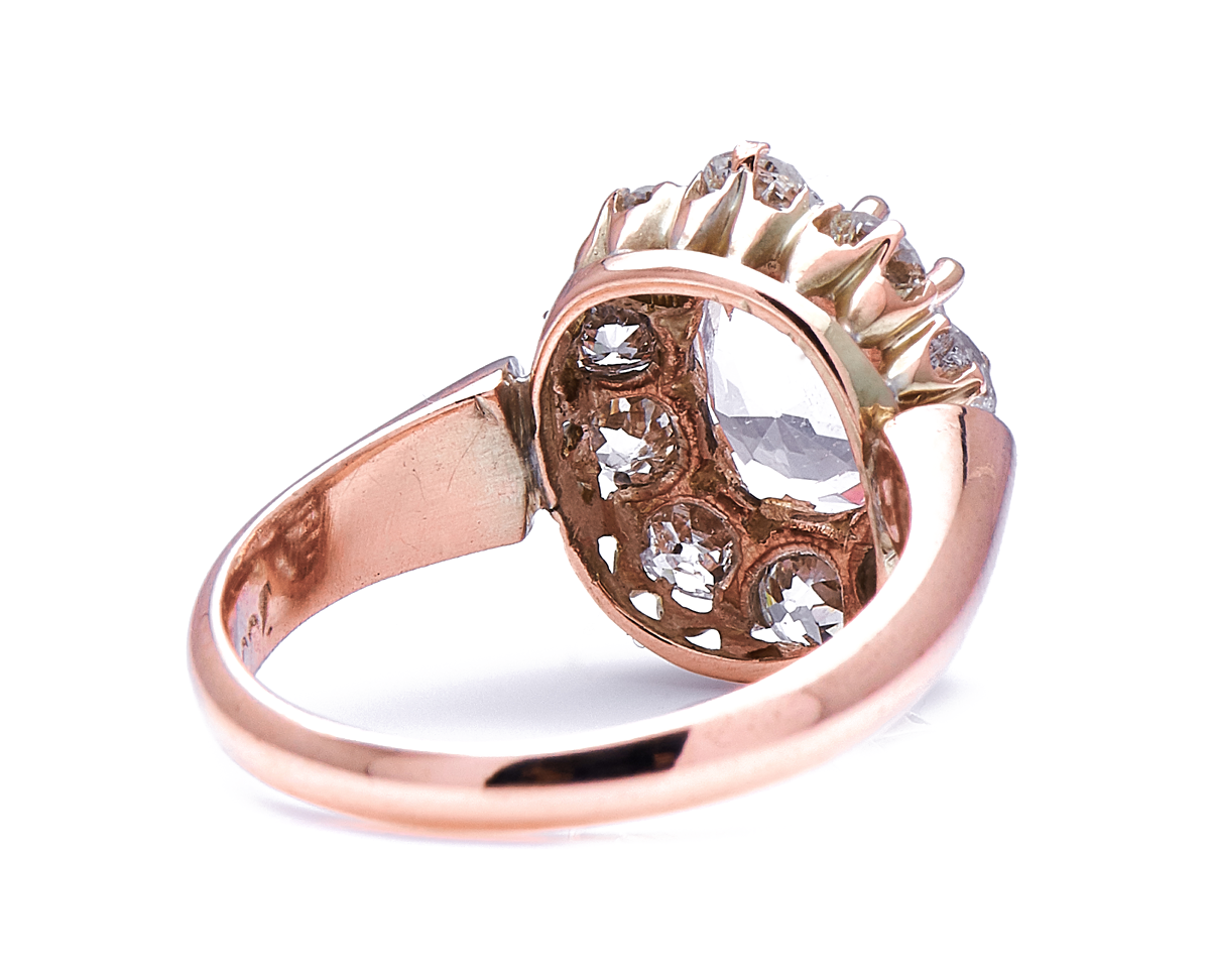 Antique Victorian, 18ct gold, peach sapphire and diamond cluster ring