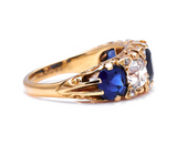 Antique Victorian, 18ct Yellow Gold, Sapphire and Diamond Five-Stone Ring