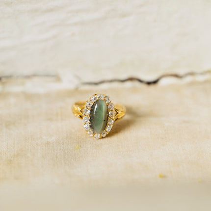 Antique Victorian, 18ct Gold, Cat's Eye and Diamond Cluster Ring