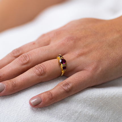 Victorian, 18ct Gold, Natural Ruby and Diamond Half Hoop Engagement Ring | Antique Rings | Antique Ring Boutique | Vintage Engagement Rings | Antique Engagement Rings