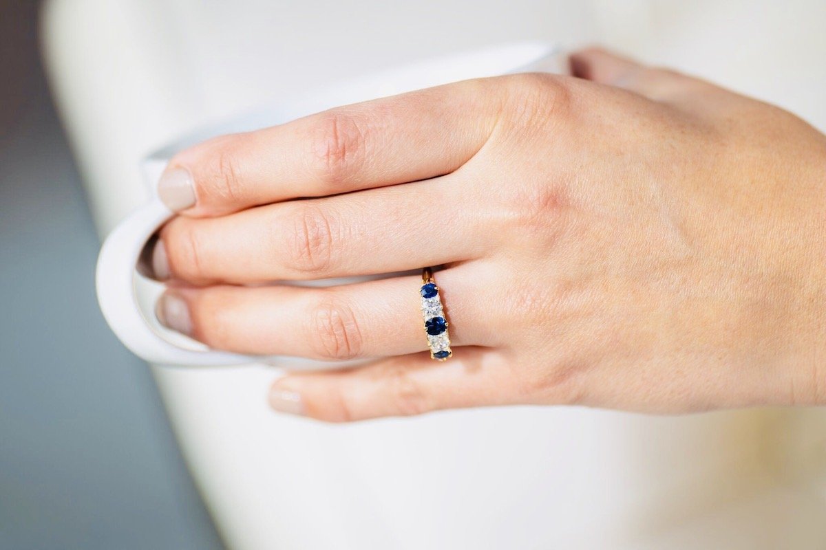 Victorian, 18ct Gold, Natural Sapphire and Diamond Five Stone Ring Antique Ring Boutique | Untreated Gemstone Rings | Antique Rings | Antique Jewellery Company |  | Art Deco | Vintage Jewelry | Antique Engagement Rings | Art Deco Rings | Antique Rings | Antique Jewellery Company | Antique Jewelry | Vintage Jewellery