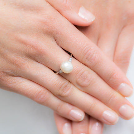 Art Deco, Platinum, Natural Saltwater Pearl and Diamond Ring