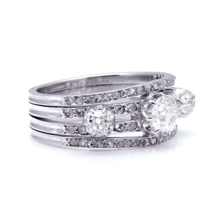 Antique Vintage Art Deco, 18ct White Gold, Three-Stone Diamond Engagement Ring 2