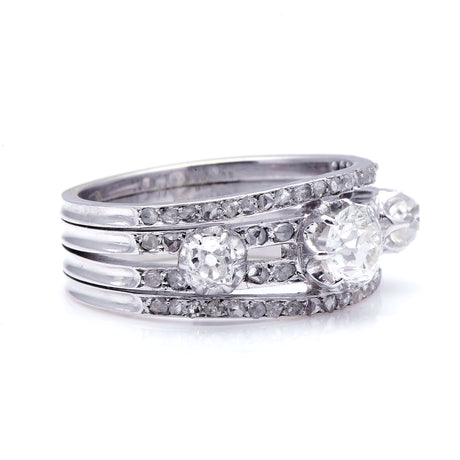 Antique Vintage Art Deco, 18ct White Gold, Three-Stone Diamond Engagement Ring 2