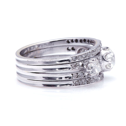 Antique Vintage Art Deco, 18ct White Gold, Three-Stone Diamond Engagement Ring 3