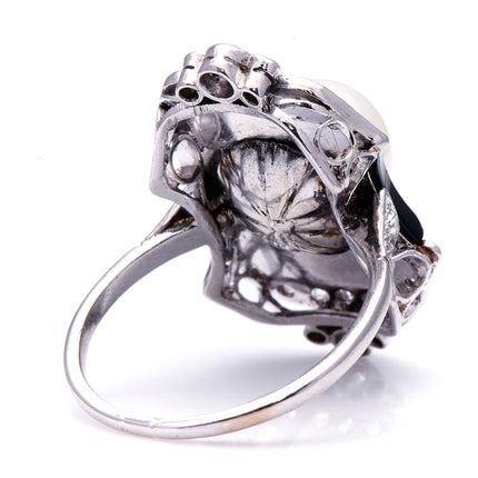 Art Deco, Platinum, Onyx, Pearl and Diamond Ring