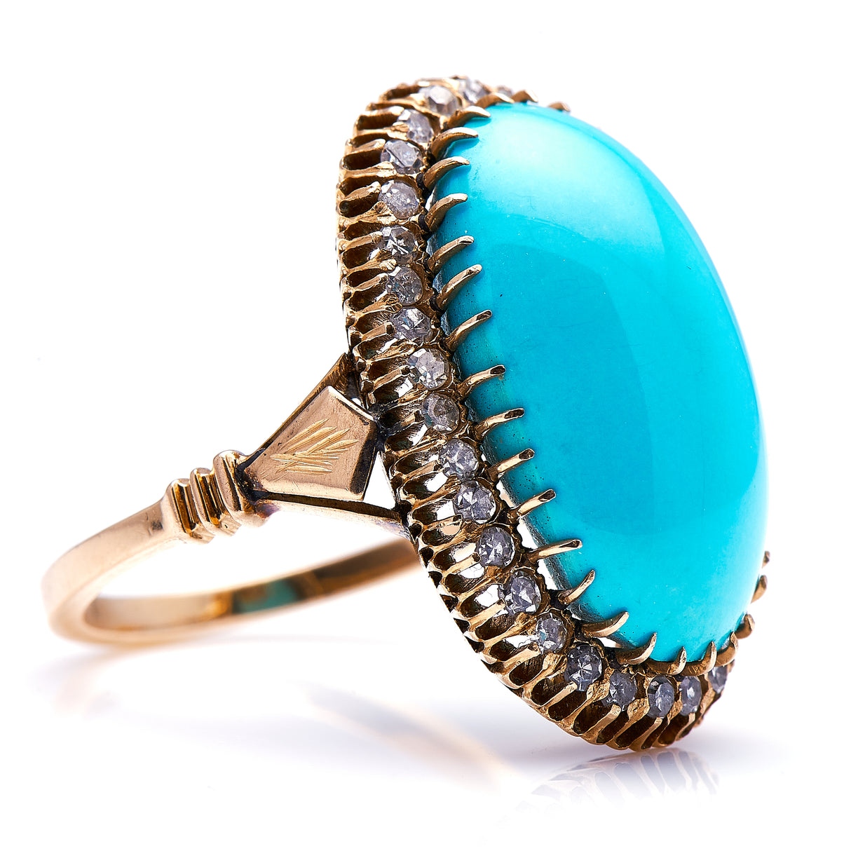 Edwardian, 18ct Gold, Natural Turquoise and Diamond Ring