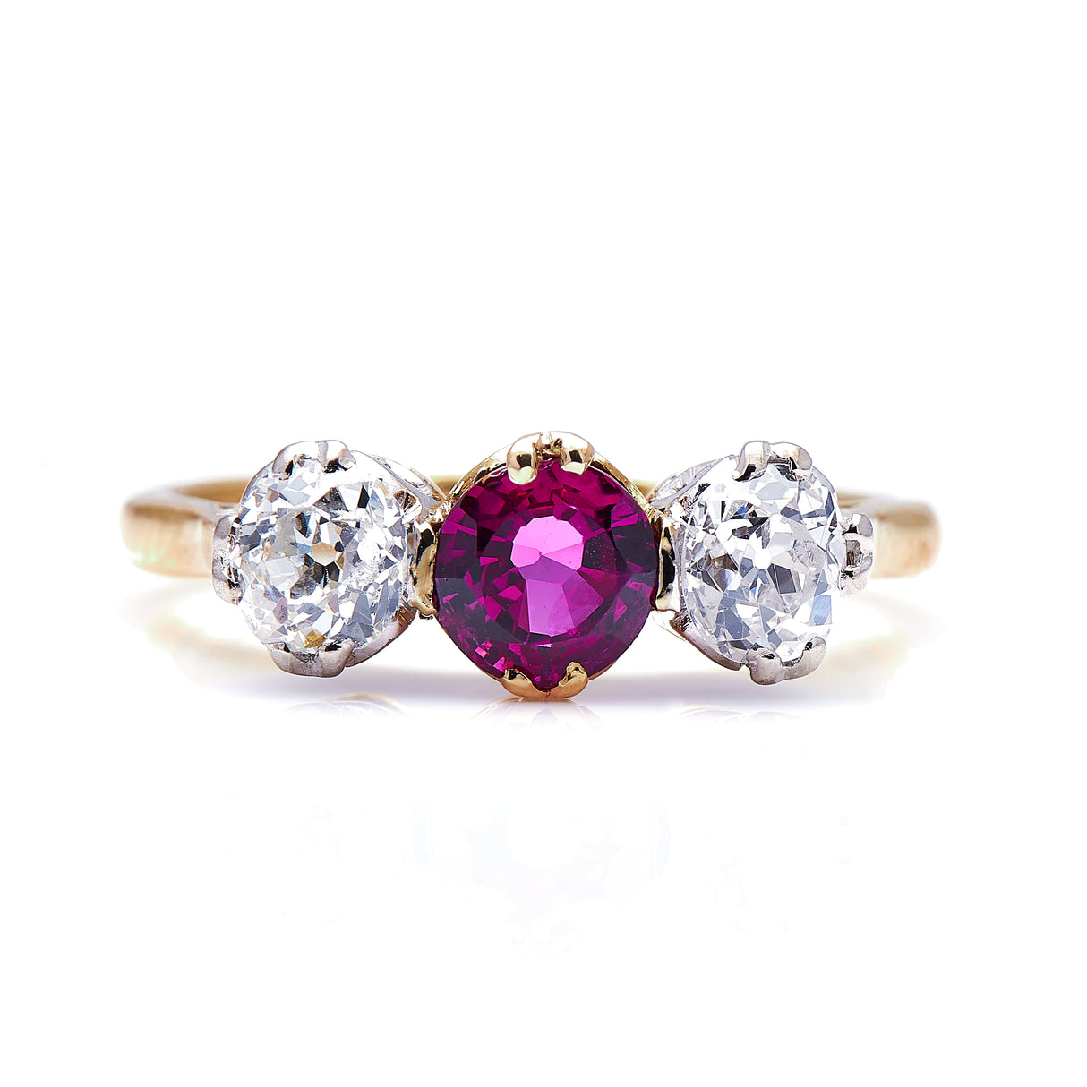 Edwardian-Three-Stone-Ring-Ruby-Platinum-Diamond-Antique-Jewellery