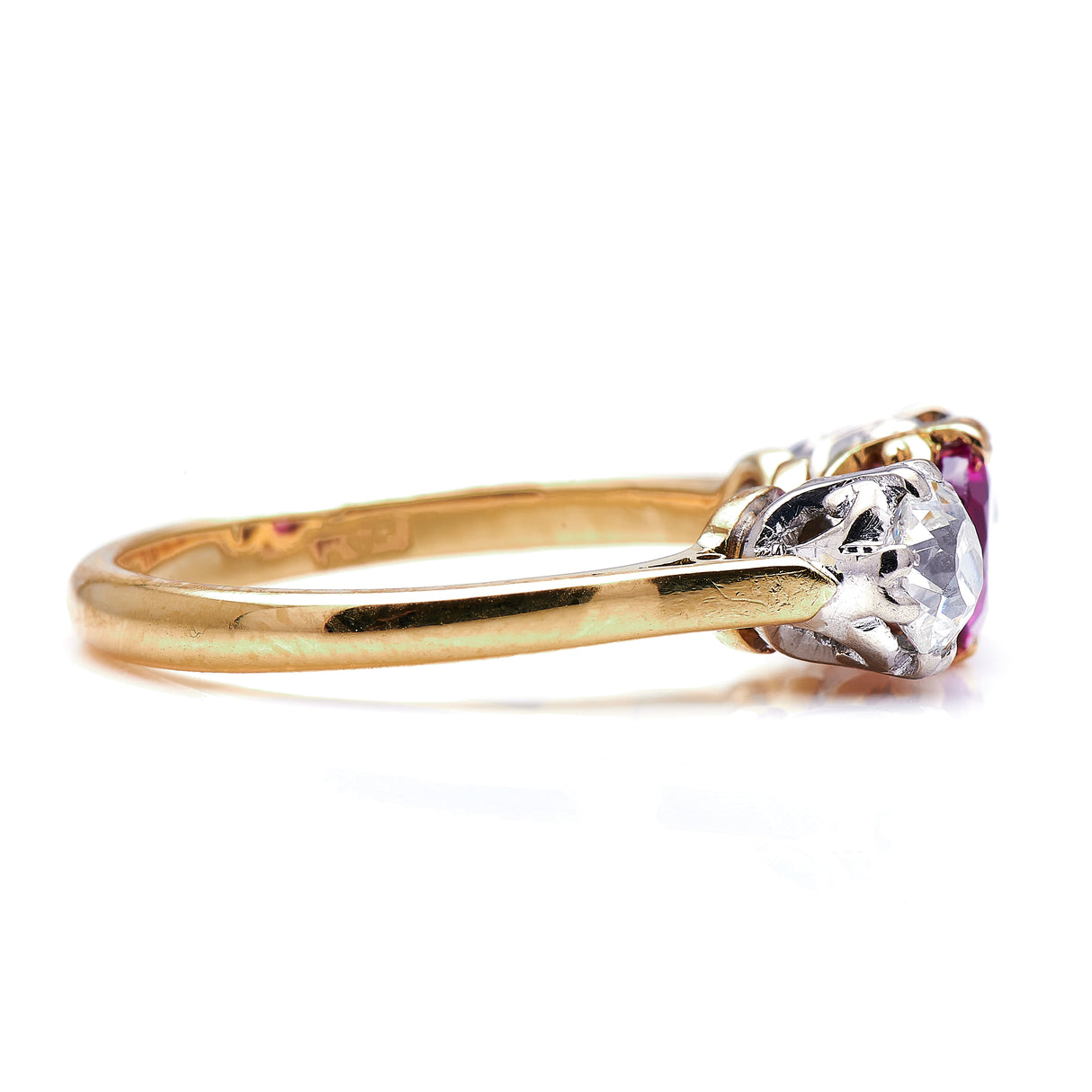 Antique Vintage Ruby and Diamond Three-Stone Engagement Ring