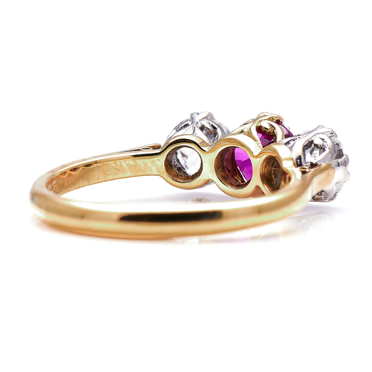 Antique Vintage Ruby and Diamond Three-Stone Engagement Ring
