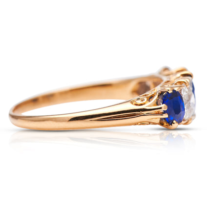 Victorian, 18ct Gold, Natural Sapphire and Diamond Five Stone Ring