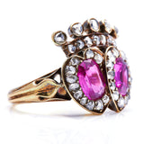 Victorian, Burmese, Double Pink Sapphire and Diamond Heart Engagement Ring