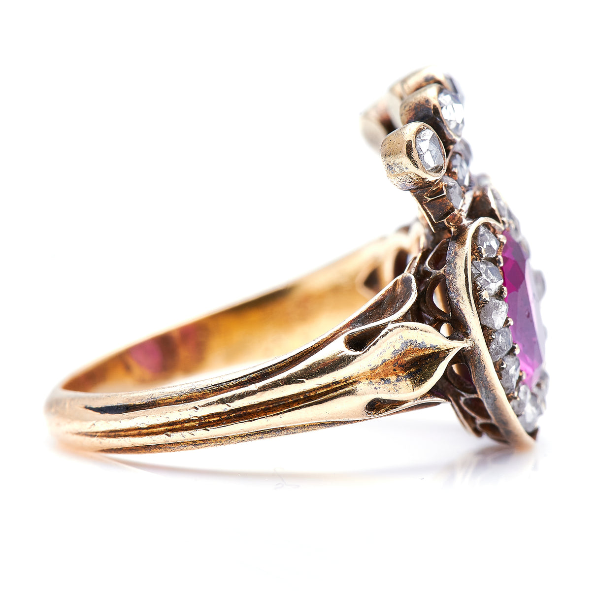 Victorian, Burmese, Double Pink Sapphire and Diamond Heart Engagement Ring