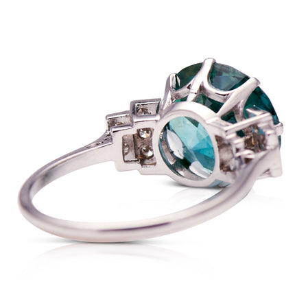 Art Deco, Platinum, Zircon and Diamond Cocktail Ring