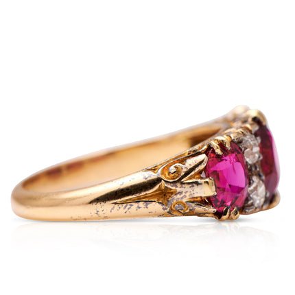 Antique Ruby Rings | Antique_Rings | Antique_Engagement_rings  | Victorian, 18ct Gold, Ruby and Diamond Three Stone Ring