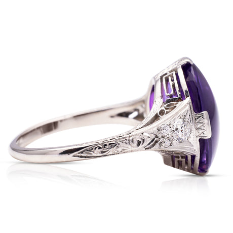 Tiffany & co | Art Deco, cabochon amethyst & diamond ring, platinum