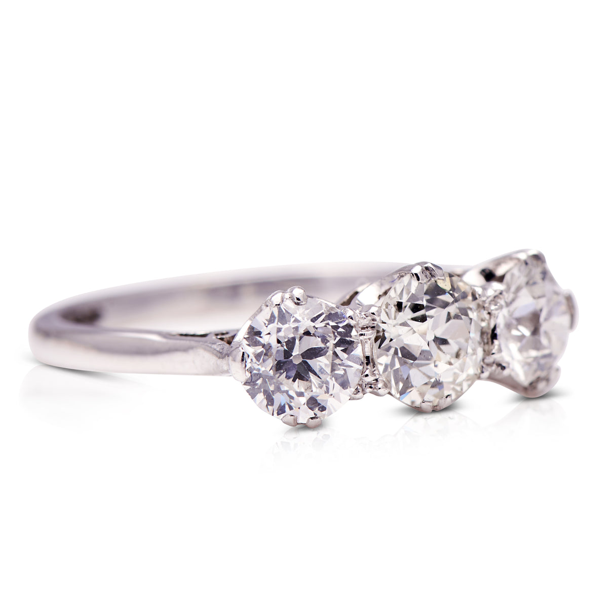 Antique, Art Deco, Platinum, Diamond Three Stone Ring
