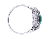 Antique, Art Deco, platinum, 18ct white gold, emerald and diamond cluster ring